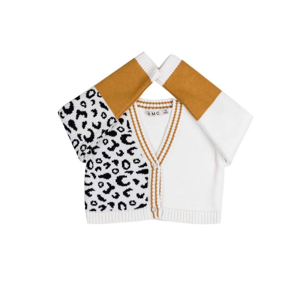 NEW EMC women's leopard varsity cardigan in cream/gold